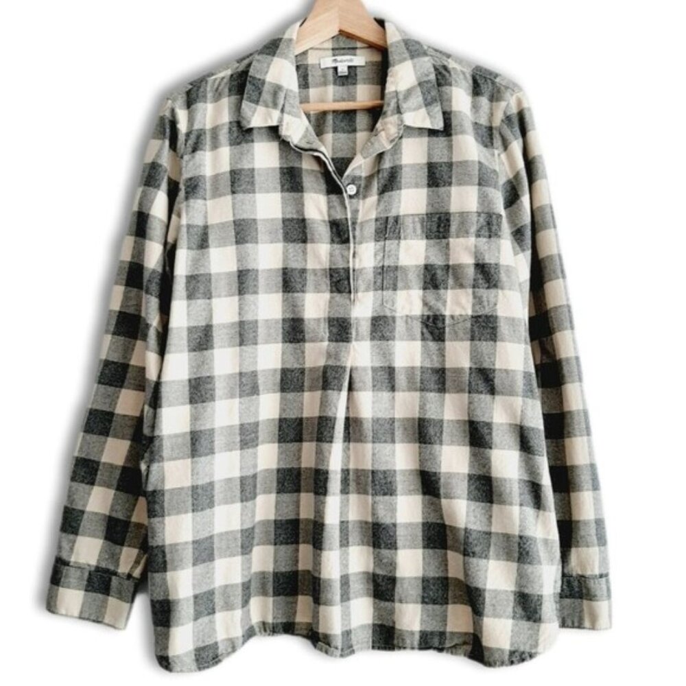 MADEWELL Classic Ex-Boyfriend Button-Back Shirt Buffalo Check Plaid Sz L